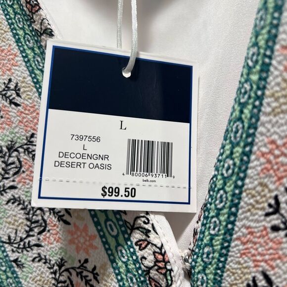 NWT Kaari Blue Blush Pink Green Floral Romper Size Large - Picture 2 of 8